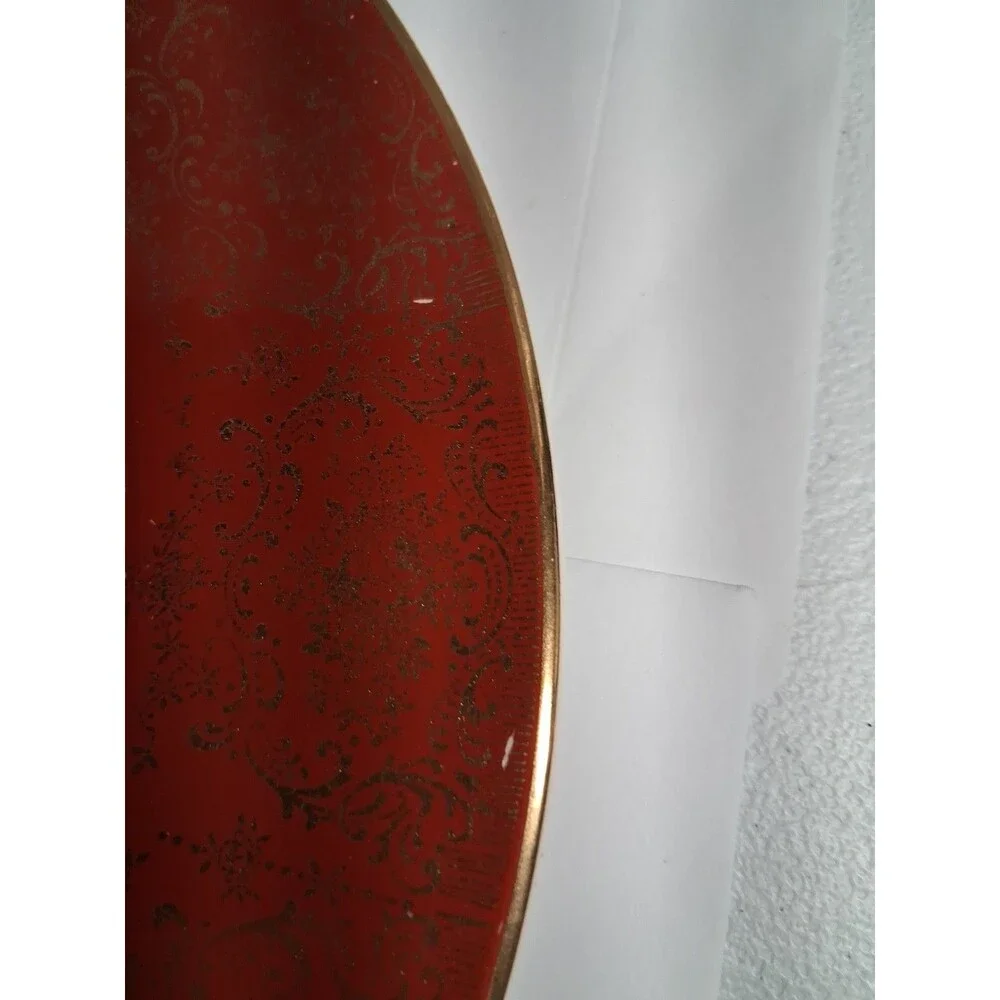 Salem Century Victorian Decorative Plate 23K Gold Red Rim Ceramic Made in USA